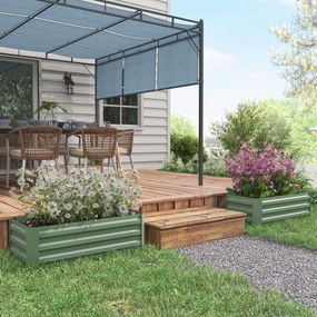 Outsunny 2 darabos téglalap alakú emelt virágtartó 100L x 50W x 30H cm - Zöld hullámos acél | Aosom