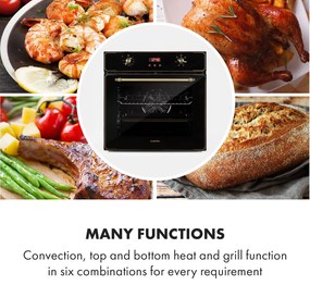 Klarstein Elizabeth, beépített sütő, retró dizájn, 6 funkció, 50 - 250 ° C, fekete
