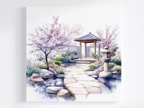 Vászonkép Canvas Akvarell Japán Kert Cseresznye Sakura Virágok 80x80