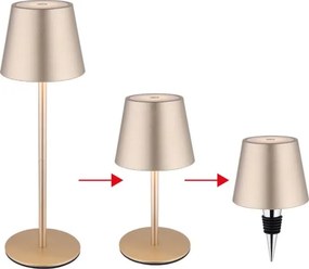 Globo 58488CH-LED VANNIE érintéses, dimmelhető, újratölthető kültéri asztali lámpa, 3W/5V, IP54, 1800mAh, sárgaréz