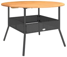 fekete polyrattan kerti asztal akácfa lappal Ø110 x 71 cm