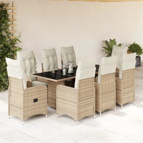 9 részes bézs polyrattan kerti bisztrógarnitúra párnákkal