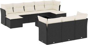 vidaXL 11 részes fekete polyrattan kerti ülőgarnitúra párnákkal