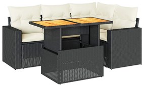 5 részes fekete polyrattan kerti kanapészett párnákkal