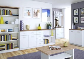 Szekrény tükörrel 2D1S/60, fehér/sonoma tölgy, TOPTY TYP 37