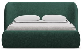 Sötétzöld kárpitozott ágyneműtartós franciaágy ágyráccsal 180x200 cm Hauke – Makamii