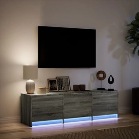 szürke sonoma színű szerelt fa LED-es TV-szekrény 140x34x40 cm