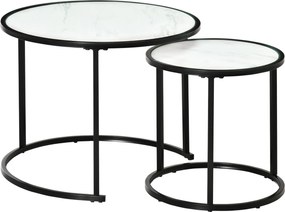 HOMCOM 2 darabos Kerek Oldaltáblák Modern Moduláris Asztal Műmárvány Felsőrésszel és Acél Kerettel Ø60x46 cm és Ø40x40 cm Fehér | Aosom