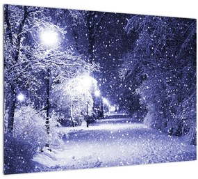 Kép - varázslatos téli éjszaka (üvegen) (70x50 cm)
