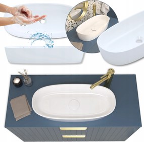 Mosdókagyló Asztali 60 Konglomerátum Fehér Fürdőszobai alacsony Túlfolyó Nélkül Ovális
