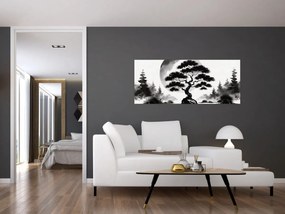 Kép – Fekete-fehér bonsai (120x50 cm)