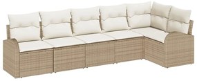 vidaXL Kerti Kanapé Szett párnával 6 pcs Bézs Poli rattan