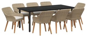 vidaXL Kert étkező szett párnával 9 pcs Bézs polirattan