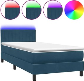 vidaXL sötétkék bársony rugós és LED-es ágy matraccal 80x220 cm