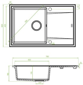 LAVEO Megalo - kuchynský drez 790x490x230 mm, Čierna, SBE_711T