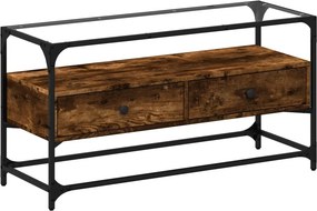vidaXL füstös tölgy szerelt fa TV-szekrény üveglappal 98 x 35 x 51 cm