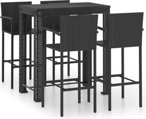 vidaXL 5 részes fekete polyrattan kültéri bárszett kartámasszal