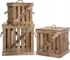 3 db-os fa láda szett gyarmati stílus barna