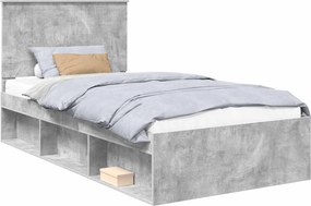 vidaXL Ágykeret fejtámlával Beton Szürke 100 x 200 cm Tömör fenyőfa