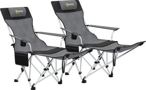 Outsunny 2 db-os Összecsukható Kemping Szék Készlet Hordozható Térdelőkkel, Párnázott Fejtámlával, Pohártartóval és Oldaltáskával 120 kg Teherbírású K