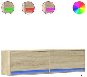 sonoma tölgy színű fali TV-szekrény LED-ekkel 140 x 31 x 38 cm