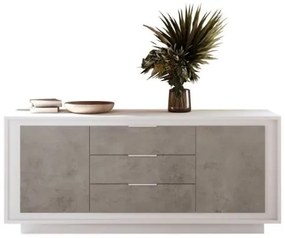 SKY 2.0 komód 2 ajtóval és 3 fiókkal, fehér matt lakkozott vázzal és betonhatású laminált előlapokkal