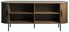Barna komód tolóajtóval tölgyfa dekorral 180x76x45 cm Nola – Unique Furniture
