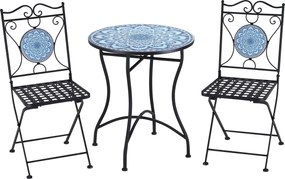 Outsunny 3 részes Kerti Szett Mozaikkal, Kerek Kültéri Asztal 2 Összecsukható Fém Székkel, Kék | Aosom