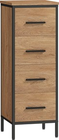 HOMCOM Szűk Fürdőszobás Szekrény 4 Fiókkal és Acél Kerettel 30x30x82,5 cm Tölgy | Aosom