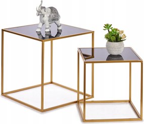 Dohányzóasztal Négyzet Alakú Üveg Asztallap Asztal Szett x2 Nappali Asztalok