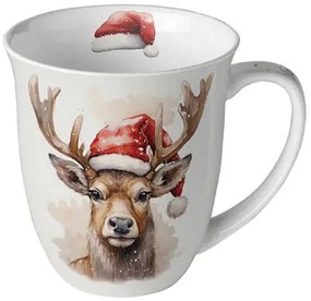 Karácsonyi rénszarvas porcelán bögre Deer with Santa hat 0,4l