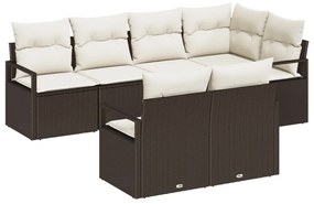 7 darabos Kertiszófakészlet Párnákkal Barna Poli Rattan, 2 személyes Kertiszófa Párnákkal Barna Poli Rattan