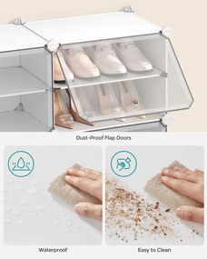 Moduláris cipőtároló szekrény, 12 rekeszes, fehér műanyag-acél kerettel