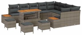 Kerti Kanapé Szett párnával tárolóval 13 pcs Szürke Poli rattan