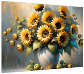 Üveg kép – Napraforgós váza (70x50 cm)
