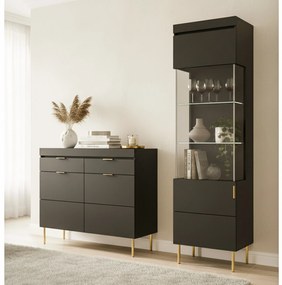 Sentia komód 105 cm, kétajtós két fiókkal - fekete / aranysárga