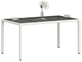 fehér polyrattan üveglapos kerti asztal 150 x 90 x 75 cm