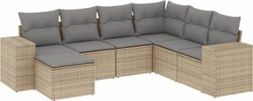 vidaXL 7 részes bézs polyrattan kerti ülőgarnitúra párnákkal