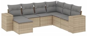 vidaXL 7 részes bézs polyrattan kerti ülőgarnitúra párnákkal