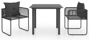 3 részes fekete PVC rattan kerti étkezőgarnitúra