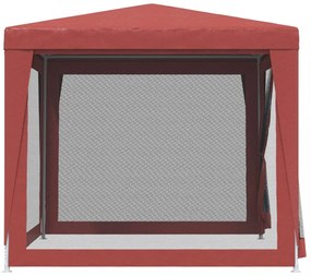piros HDPE rendezvénysátor 4 hálós oldalfallal 2,5x2,5 m