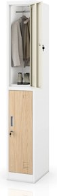 BHP öltözőszekrény, dolgozói, egyszemélyes, 2 rekesz akasztórúddal, fehér/Sonoma tölgy, 316,5x1850x450 mm: IGOR 1 Plus Eco Design