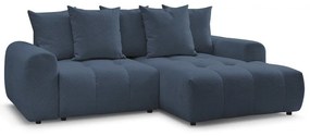 Kék zsenília kinyitható-tárolóhelyes sarokkanapé (jobb oldali-heverő résszel) Roxelane – Bobochic Paris