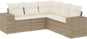 vidaXL 5 részes bézs polyrattan kerti ülőgarnitúra párnákkal
