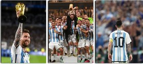 Falikép Leo Messi Argentína világbajnok triptichon 40x90 cm