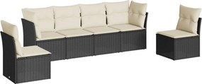 vidaXL 6 részes fekete polyrattan kerti ülőgarnitúra párnákkal