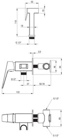 Deante BQL_N34M - BLUR bidé csaptelep kézi zuhannyal, falba süllyeszthető kivitel, fekete