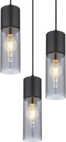 Globo 21000-3HB Függeszték, matt fekete fém, füstszínű üveg búra, matt fekete fém, fekete textil kábel, ø: 300mm, M: 1500mm, exkl. 3x E27 25W 230V