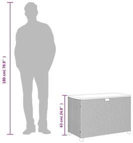 bézs polyrattan és akácfa kerti tárolóláda 110 x 55 x 63 cm