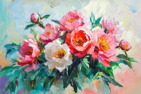 Vászonkép Canvas Természet Virágok Bazsarózsa Peónia Virágok Csokor 60x40